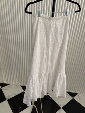Caroline Constas White Eyelet Maxi Skirt with Flounce Hem